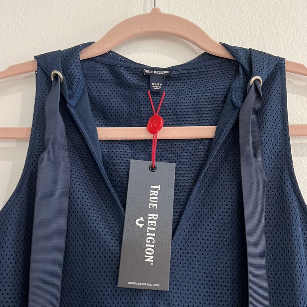 Navy blue true religion workout bodysuit with a hoodie size Xs - Picture 3 of 5